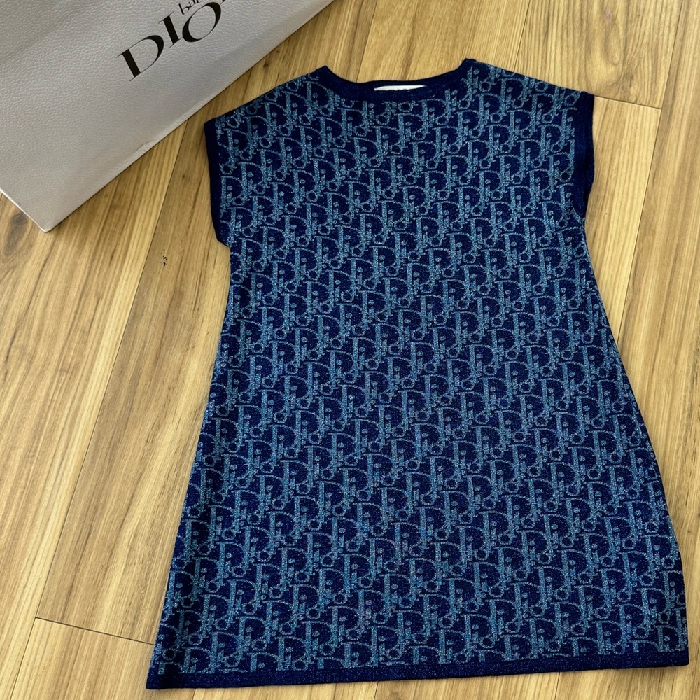Dior Navy and Light Blue Logo Knit Kids Dress
